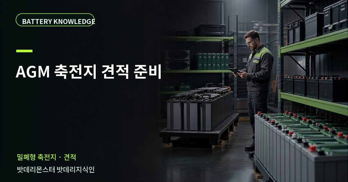 AGM 축전지 견적 준비의 확인 항목을 설명하는 산업용 배터리 교육 이미지
