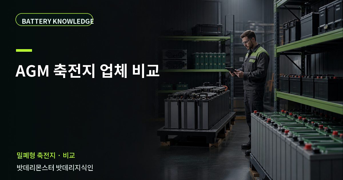 AGM 축전지 업체 비교의 확인 항목을 설명하는 산업용 배터리 교육 이미지