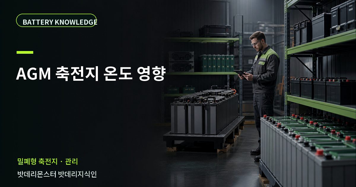 AGM 축전지 온도 영향의 확인 항목을 설명하는 산업용 배터리 교육 이미지