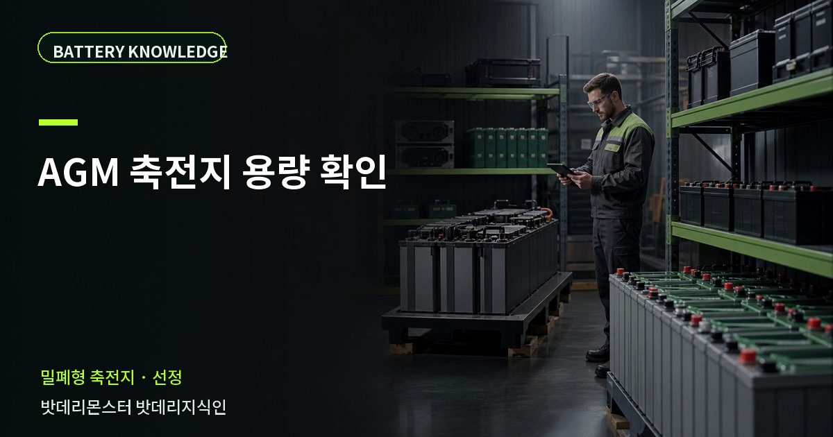 AGM 축전지 용량 확인의 확인 항목을 설명하는 산업용 배터리 교육 이미지