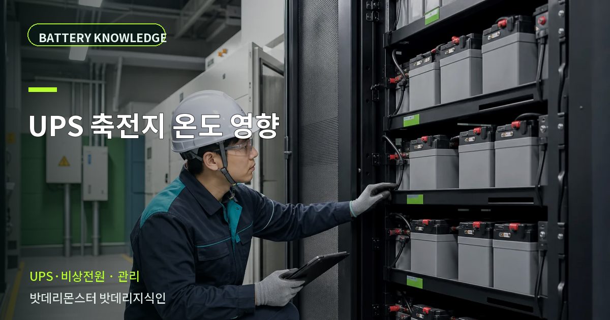 UPS 축전지 온도 영향의 확인 항목을 설명하는 산업용 배터리 교육 이미지