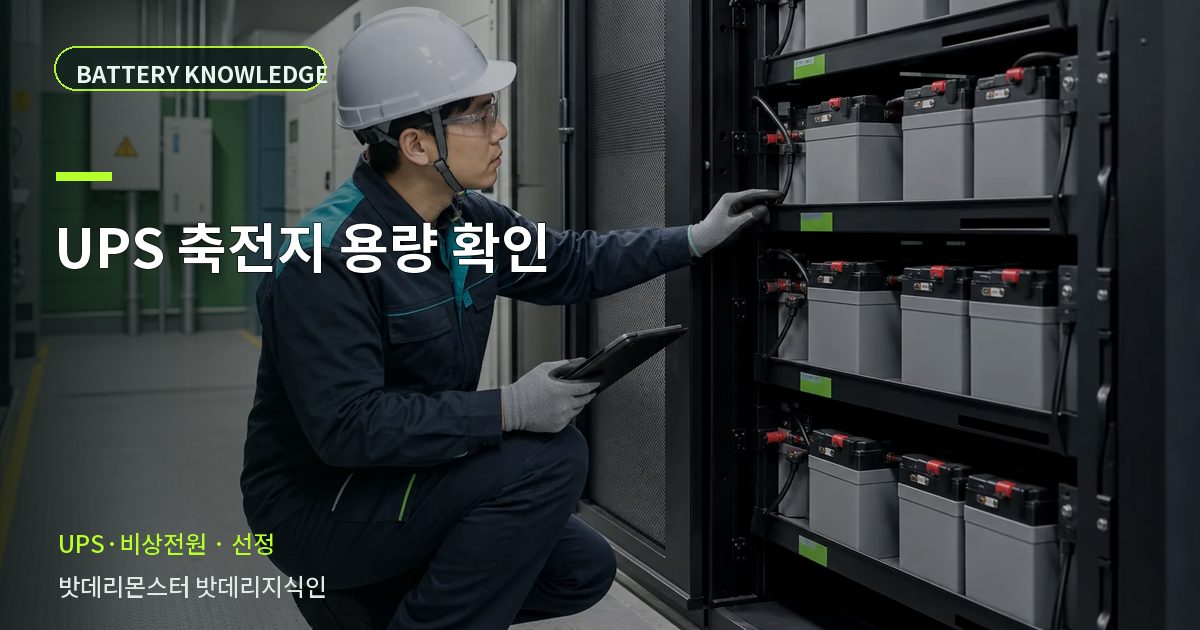 UPS 축전지 용량 확인의 확인 항목을 설명하는 산업용 배터리 교육 이미지