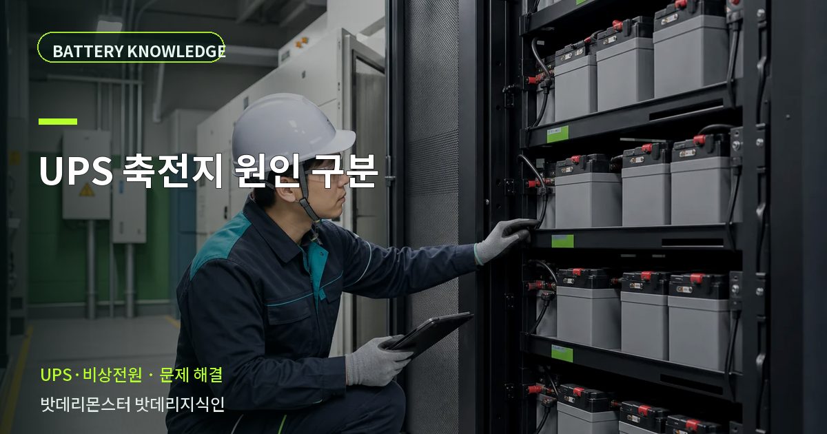 UPS 축전지 원인 구분의 확인 항목을 설명하는 산업용 배터리 교육 이미지