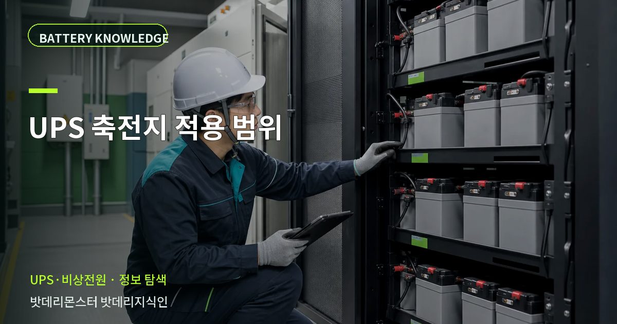 UPS 축전지 적용 범위의 확인 항목을 설명하는 산업용 배터리 교육 이미지