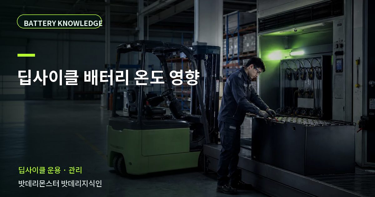 딥사이클 배터리 온도 영향의 확인 항목을 설명하는 산업용 배터리 교육 이미지