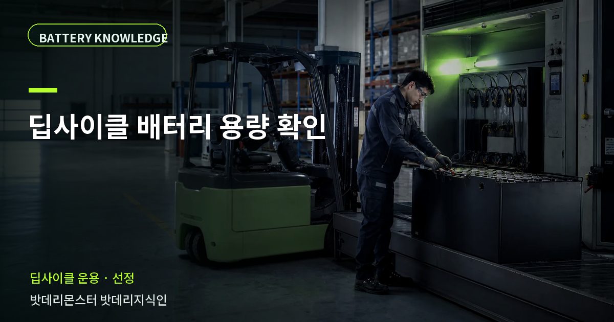 딥사이클 배터리 용량 확인의 확인 항목을 설명하는 산업용 배터리 교육 이미지