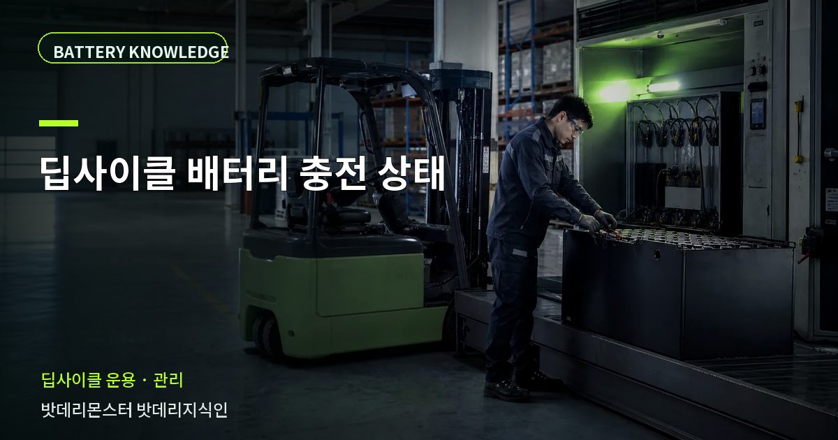 딥사이클 배터리 충전 상태의 확인 항목을 설명하는 산업용 배터리 교육 이미지