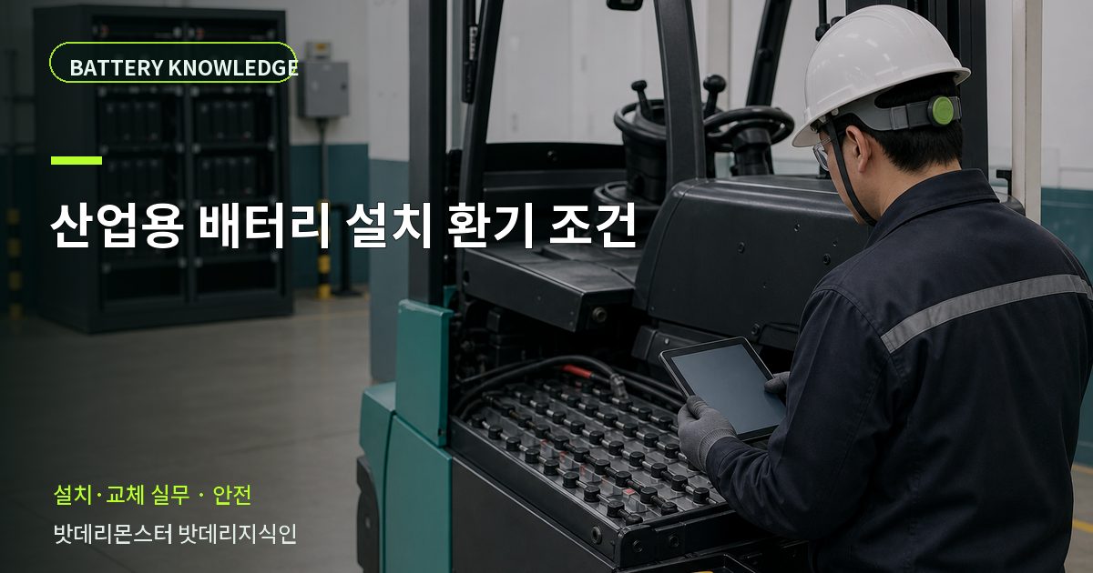 산업용 배터리 설치 환기 조건의 확인 항목을 설명하는 산업용 배터리 교육 이미지