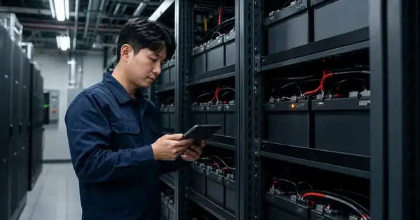 UPS 배터리 랙의 교체 신호를 확인하는 기술자