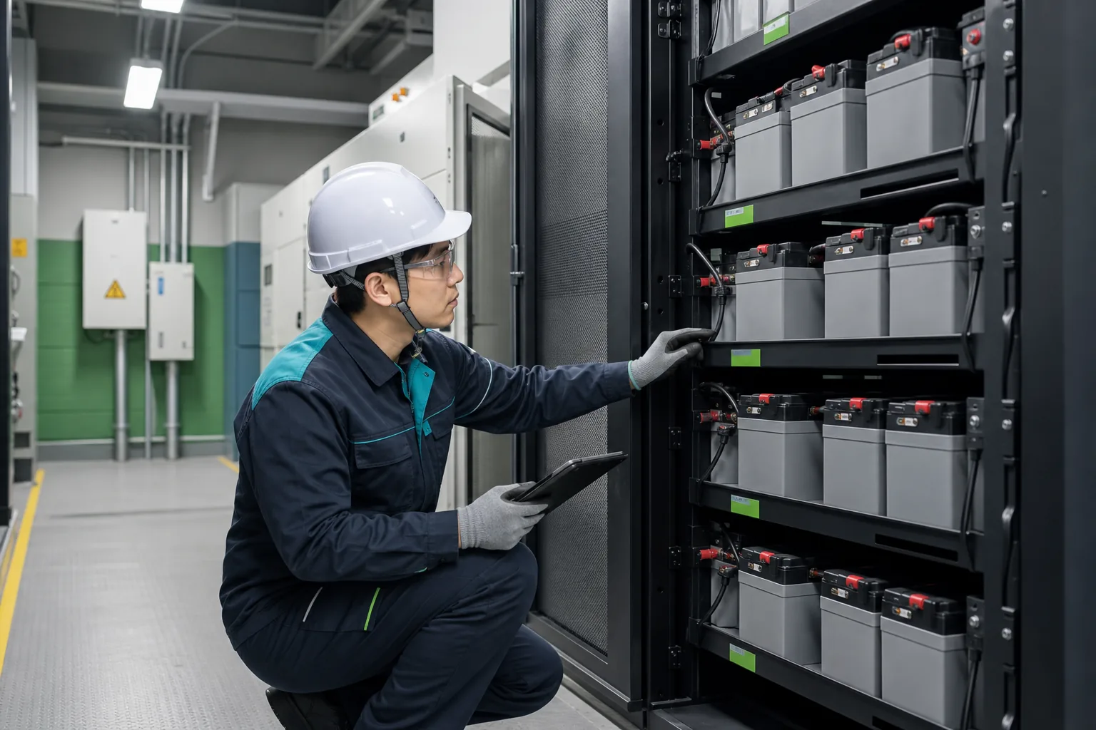 전산실 UPS 배터리 랙을 점검하는 현장